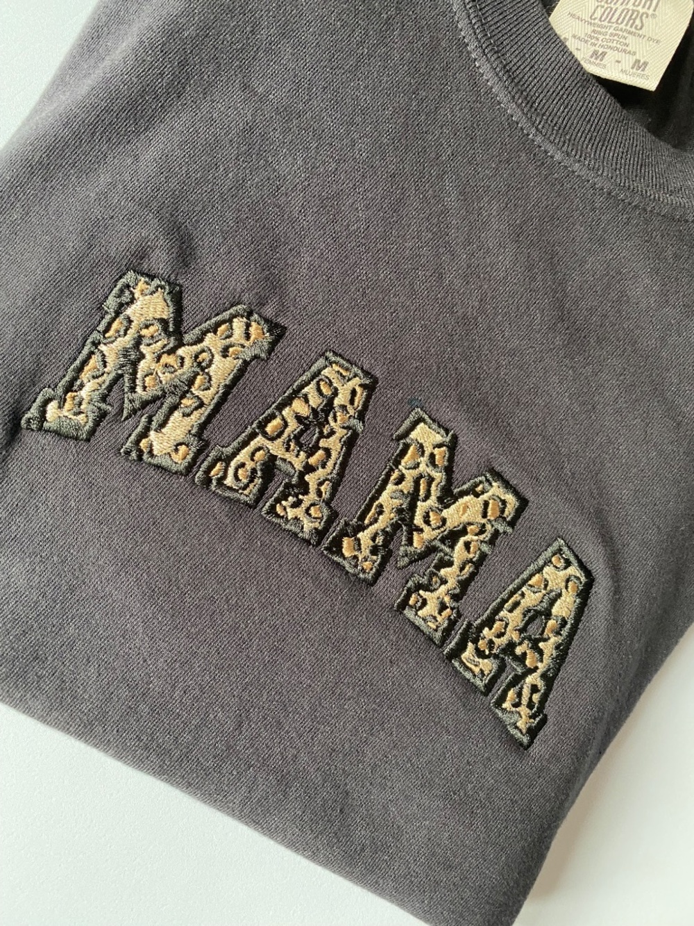 Embroidered leopard print MaMa Cotton comfort colors Tshirt - Picture 4 of 10